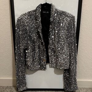 Silver Sequin Embellished Blazer